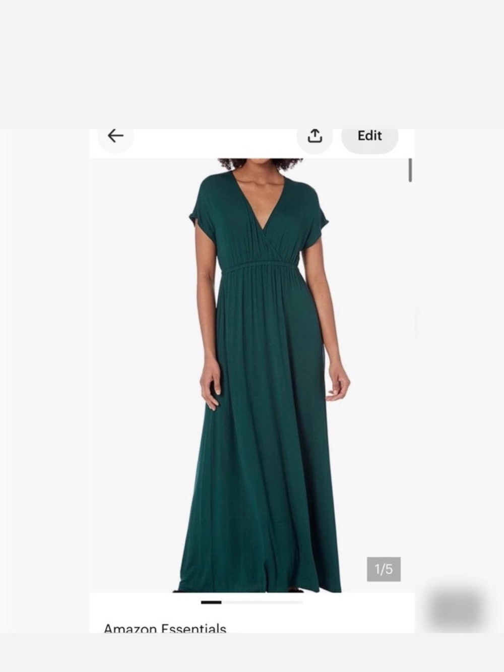 Amazon Essentials Deep Teal V-Neck Short Sleeve Maxi Dress